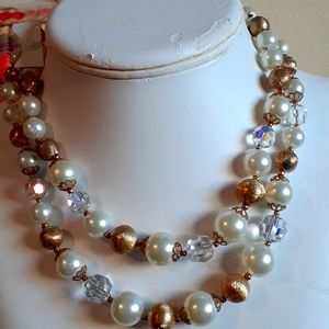 Antique Swarovskipearl goldtone choker dual strand